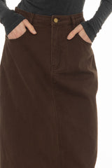 Brown Stretch Basic Maxi Skirt