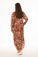 Rust Printed Shirt Maxi Dress