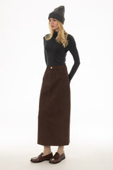 Brown Stretch Basic Maxi Skirt