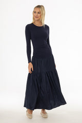 Navy Combo Tiered Maxi Dress