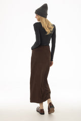 Brown Stretch Basic Maxi Skirt