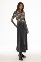 Black Godet Flare Maxi Skirt