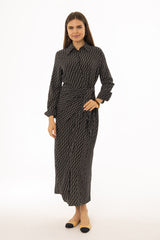 Black Paisley Side Tie Wrap Maxi Dress