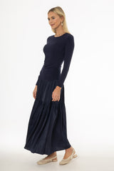 Navy Combo Tiered Maxi Dress