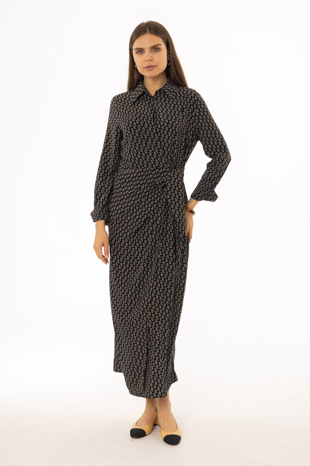 Black Paisley Side Tie Wrap Maxi Dress