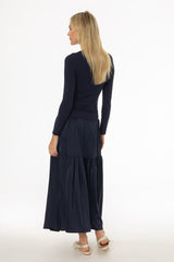 Navy Combo Tiered Maxi Dress