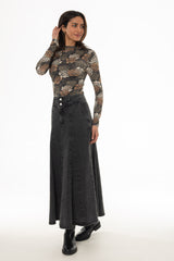 Black Godet Flare Maxi Skirt