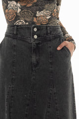 Black Godet Flare Maxi Skirt
