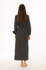 Black Paisley Side Tie Wrap Maxi Dress