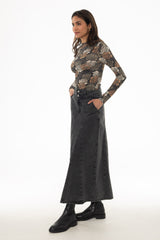 Black Godet Flare Maxi Skirt