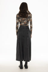Black Godet Flare Maxi Skirt