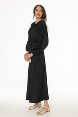 Black Tie Neck Flare Maxi Dress