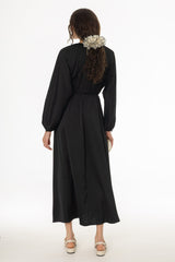 Black Tie Neck Flare Maxi Dress
