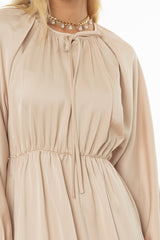 Champagne Tie Neck Flare Maxi Dress