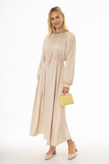 Champagne Tie Neck Flare Maxi Dress
