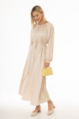 Champagne Tie Neck Flare Maxi Dress