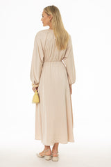 Champagne Tie Neck Flare Maxi Dress
