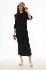 Black Draped Jersey Maxi Dress