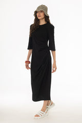 Black Draped Jersey Maxi Dress