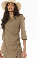 Olive Draped Jersey Maxi Dress