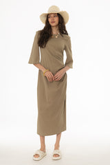 Olive Draped Jersey Maxi Dress