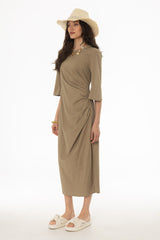 Olive Draped Jersey Maxi Dress