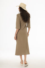 Olive Draped Jersey Maxi Dress
