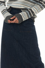 Blue Denim Patch Pocket Midi Skirt