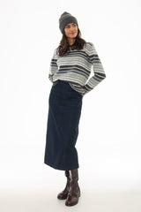 Blue Denim Patch Pocket Midi Skirt