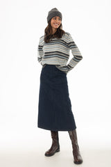 Blue Denim Patch Pocket Midi Skirt