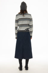 Blue Denim Patch Pocket Midi Skirt
