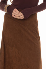 Camel Asymmetric Waist Microsuede Maxi Skirt