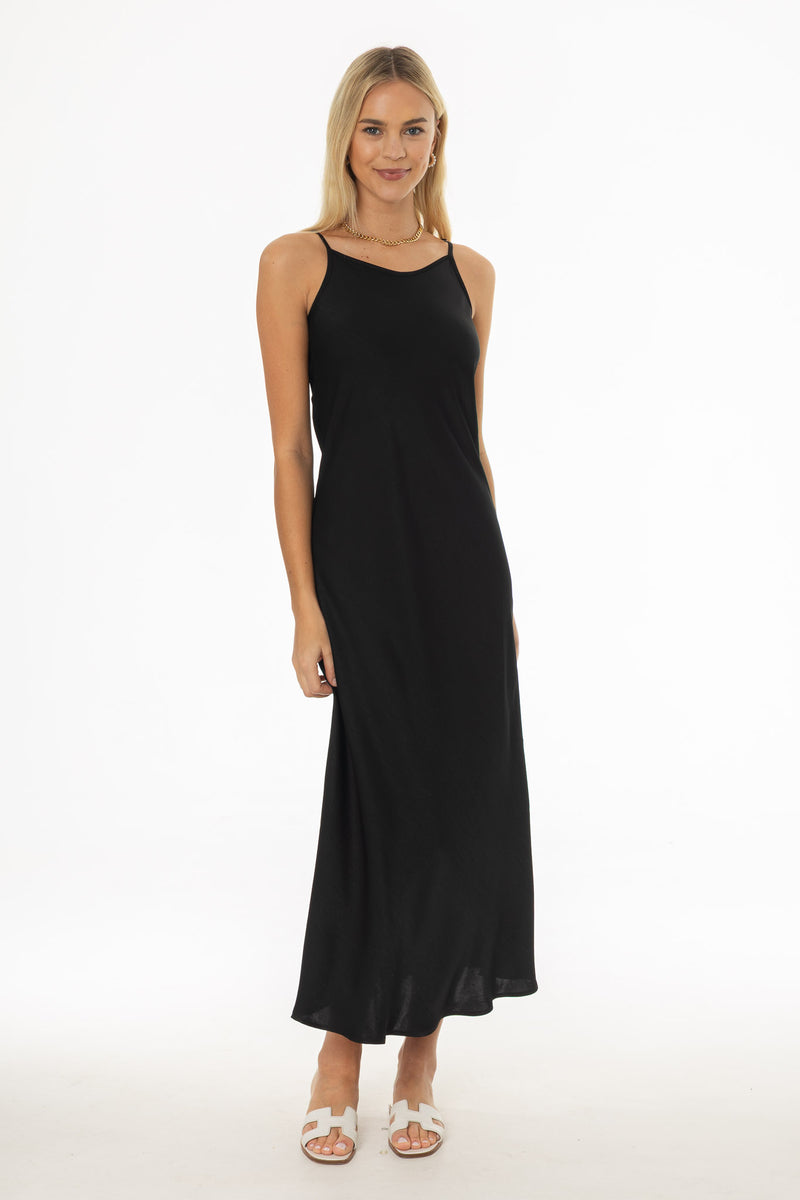Black Silk Feel Slip Dress – BLANK