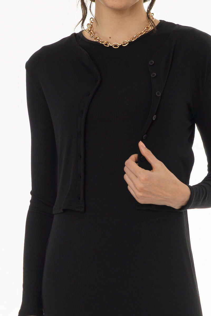 Black Ribbed Cardigan – BLANK