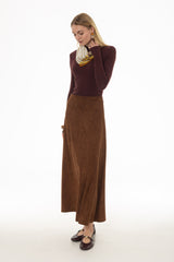 Camel Asymmetric Waist Microsuede Maxi Skirt