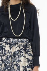 Navy Chiffon Edge Blouse