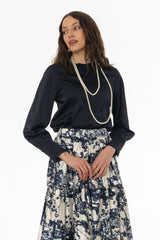 Navy Chiffon Edge Blouse