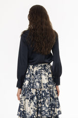 Navy Chiffon Edge Blouse