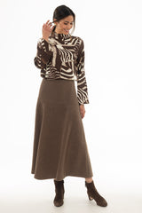 Brown Soft Feel A-Line Maxi Skirt