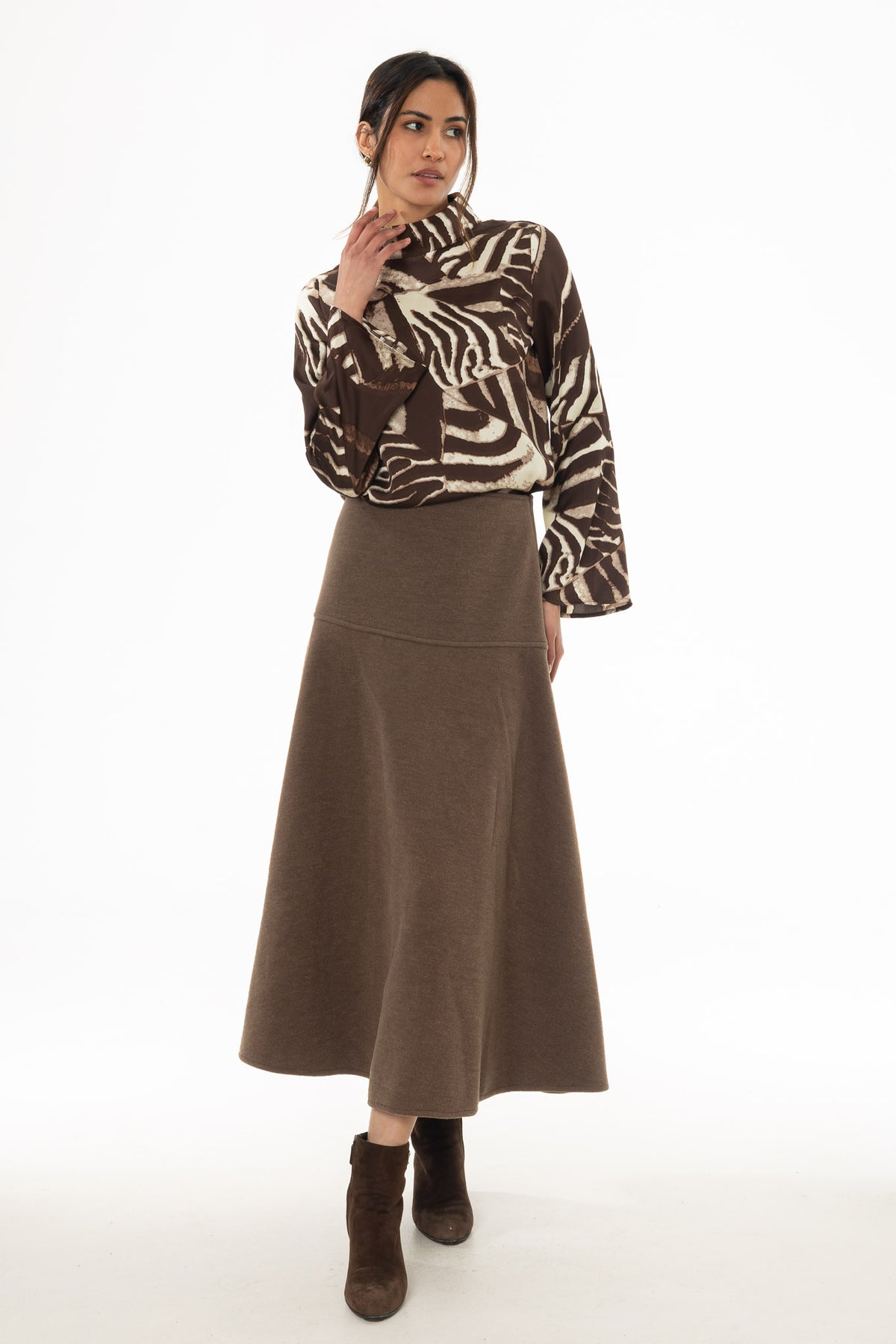 Mel gather skirt brown Mサイズ Brown Soft Feel A-Line Maxi Skirt – BLANK