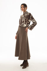 Brown Soft Feel A-Line Maxi Skirt