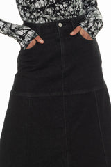 Black Bottom Paneled Denim Maxi Skirt