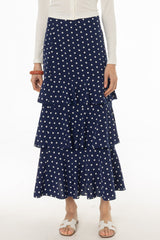 Navy Polka Dot Ruffle Maxi Skirt
