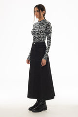 Black Bottom Paneled Denim Maxi Skirt