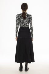 Black Bottom Paneled Denim Maxi Skirt