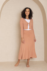 Mauve Ruched Flare Skirt