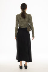 Black Drop-Waist Microsuede Midi Skirt