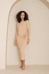 Neutral Dolman Ruched Top