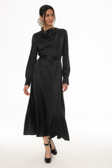Black Cowl Neck Draped Maxi Dress