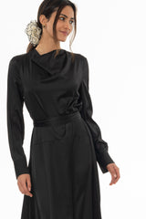 Black Cowl Neck Draped Maxi Dress